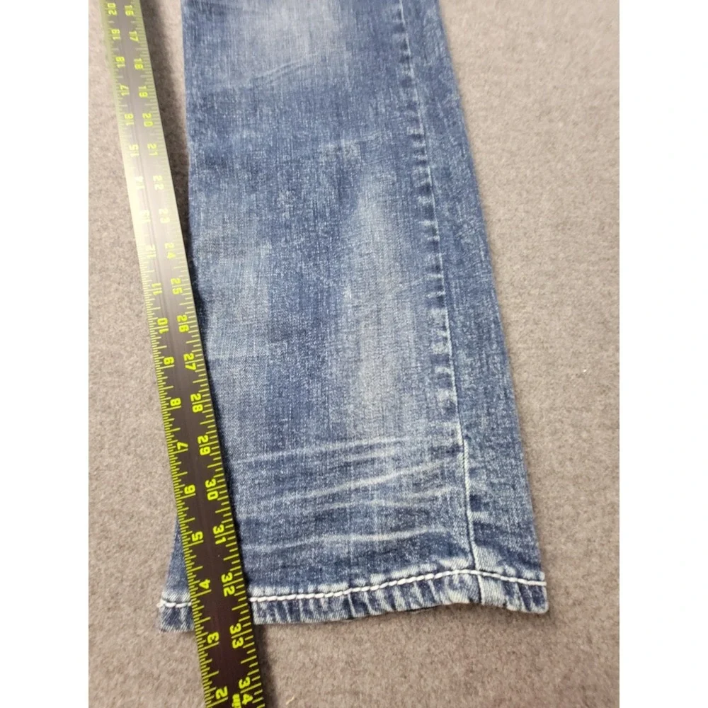 Affliction Men's 34 Ace Straight Jeans Blue Distressed Embroidered Premium Denim - Picture 9 of 12
